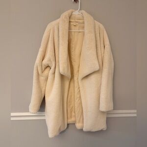 One the land cream teddy long coat with pockets. L